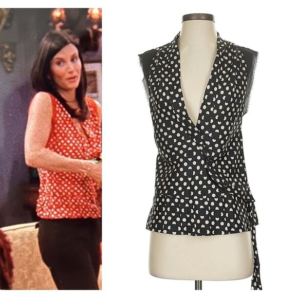 ASO MONICA GELLER COURTNEY COX Alt Color Silk Dot Top RARE EUC - Picture 1 of 8